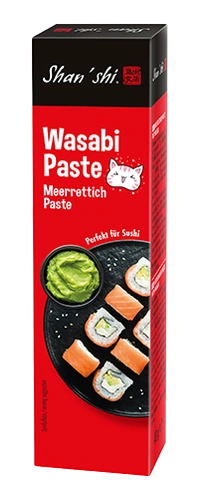 Wasabi pasta Shan’shi v červenom balení.