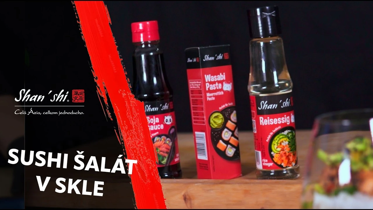 YouTube miniatúra videoreceptu Sushi šalát v skle od Shan’shi.